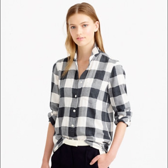 J. Crew Tops - J. Crew Black & White Buffalo Check Button Down Shirt